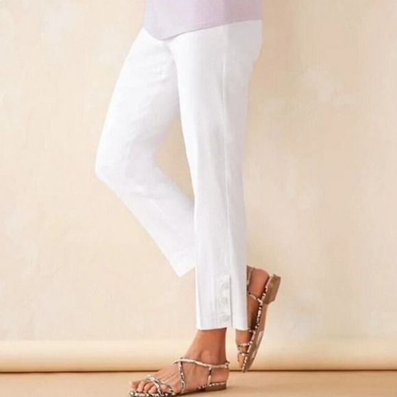 J. Jill Stretch Linen Button Hem Ankle Pants Side Zip Elastic Back Size Medium - Picture 15 of 15